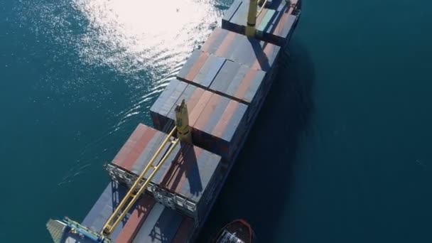 Bar, Montenegro - March 17, 2020: Aerial view of Cargo ship. Large container ship at sea — Stockvideo