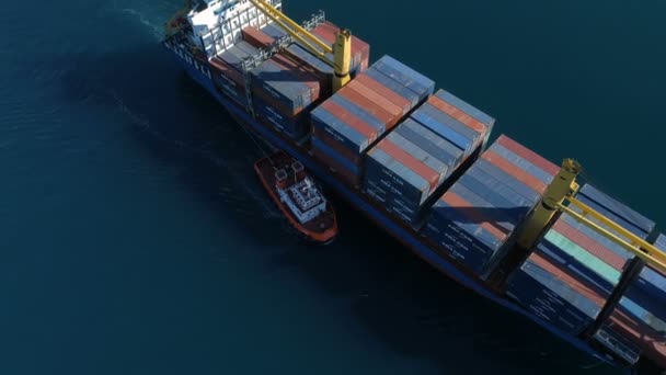 Bar, Montenegro - March 17, 2020: Aerial view of Cargo ship. Large container ship at sea — 비디오