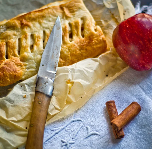 自制馅饼蛋糕和苹果、 肉桂 — 图库照片