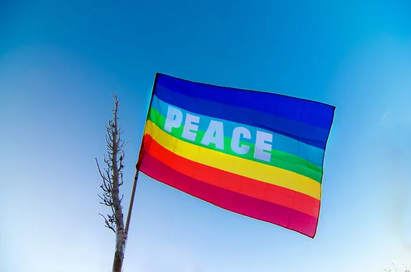 Drapeau de la paix dans le ciel bleu — Photo