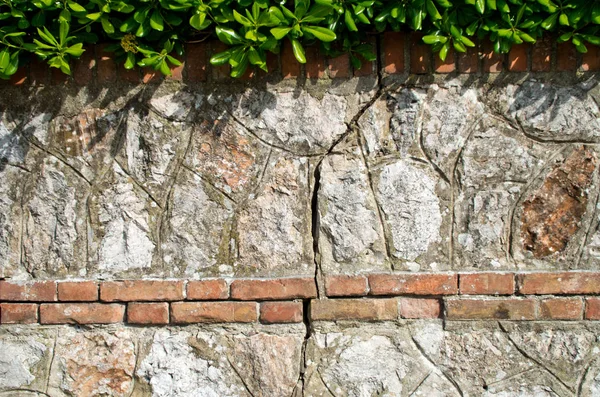 돌과 벽돌 벽 균열 병 변 — 스톡 사진