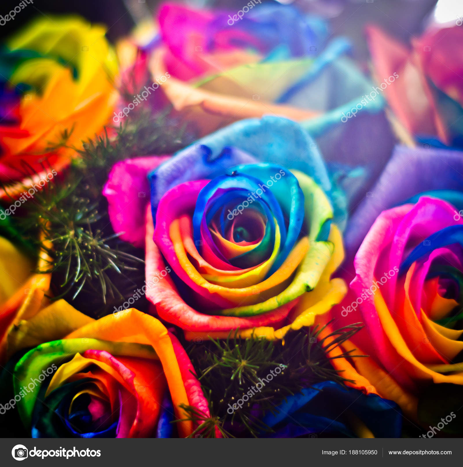 Roses De Couleur Avec Les Couleurs De Larc En Ciel