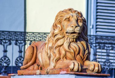 İtalya Floransa Rönesansı Piazza della Signoria 'daki Floransa heykeli: Özgürlük ve cumhuriyeti savunan aslanlar.