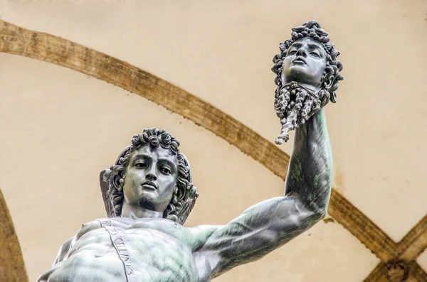 Bloemenbeeld Piazza Della Signoria Italiaanse Florentijnse Renaissance Perseus Van Cellini — Stockfoto