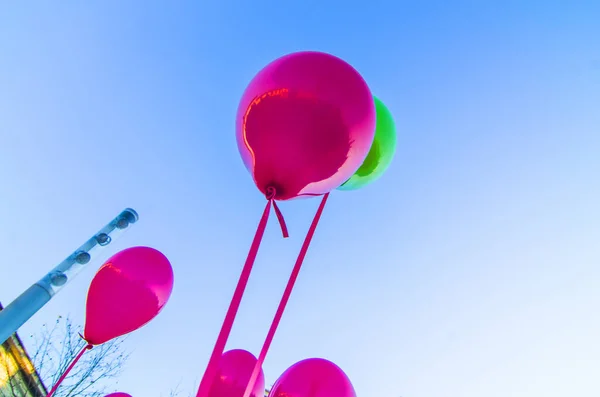 Balloons All Colors Fly Blue Sky Delight Children — Stock Photo, Image