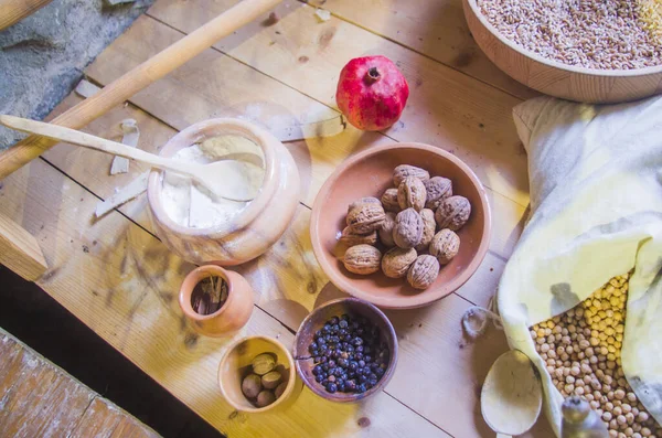 Traditionellt Lantkök Och Medeltida Medicin Ingredienser Jordbruks Och Jaktprodukter Hirs — Stockfoto