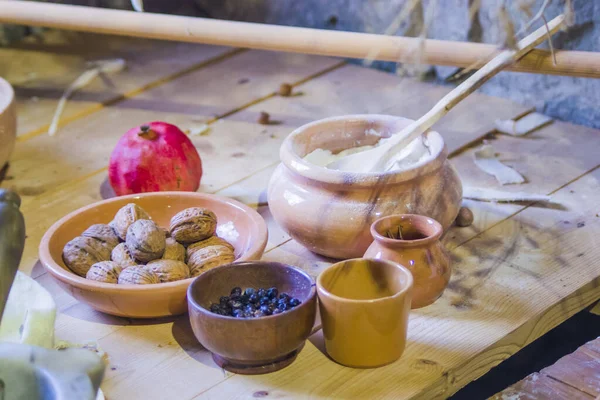 Παραδοσιακή Κουζίνα Της Χώρας Και Μεσαιωνική Ιατρική Συστατικά Γεωργικά Και — Φωτογραφία Αρχείου