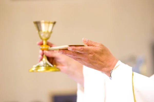 Church Wine Becomes Blood Christ Host Becomes Body Christ — Stock Photo, Image