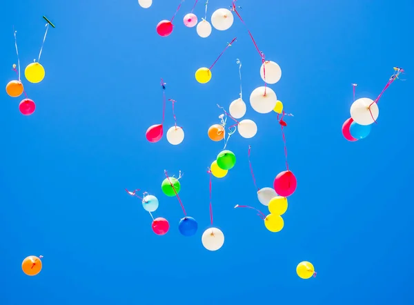 Balloons All Colors Fly Blue Sky Delight Children — Stock Photo, Image