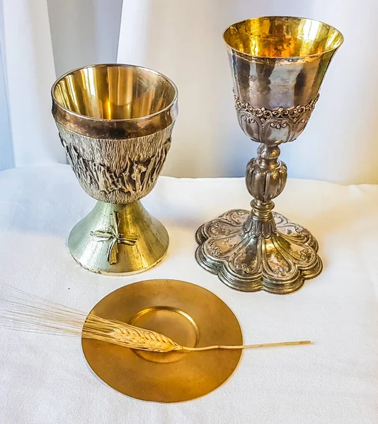 Ear Wheat Ripens Bread Which Becomes Body Jesus Christ Chalice — Stock Photo, Image