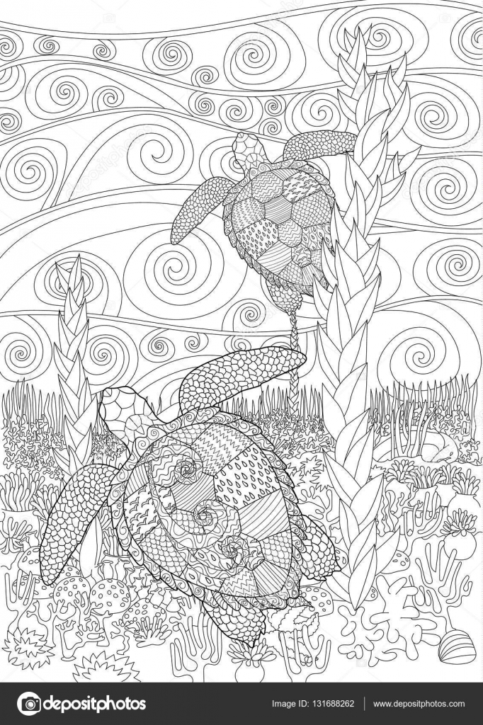 Tortue de natation pour anti stress Coloriage — Image vectorielle