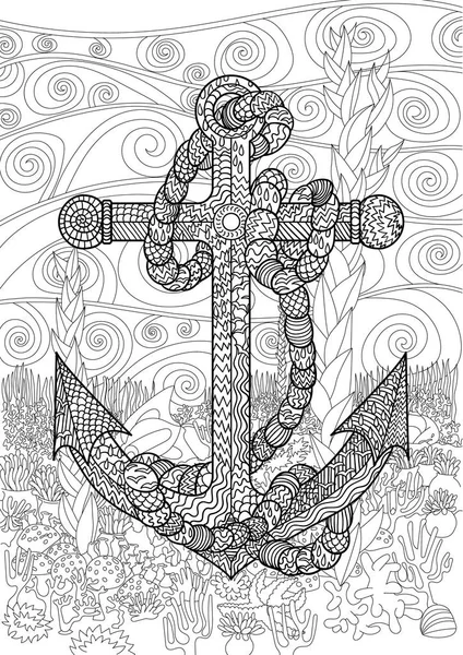 Ilustração em preto e branco de uma âncora — Vetor de Stock