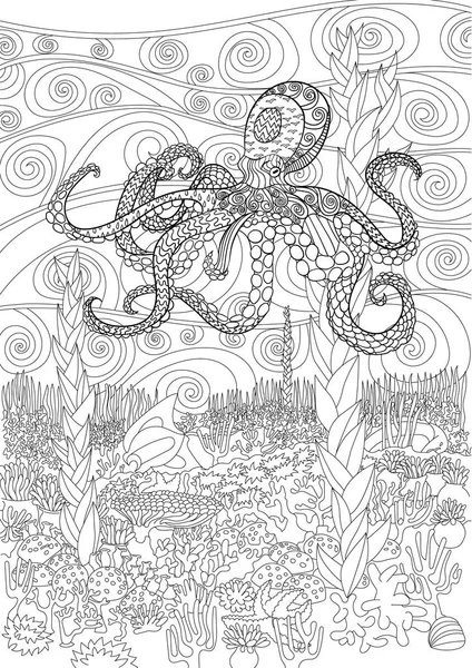 Octopus met hoge details. — Stockvector