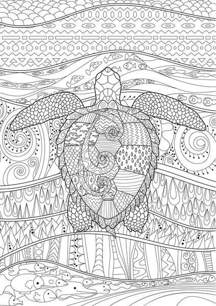Ručně kreslenou plavání želva s vysoké detaily — Stockový vektor