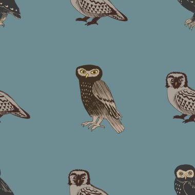 Baykuşlar ile el çekilmiş seamless modeli.