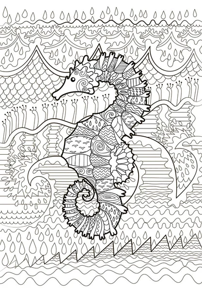 Cavallo marino da nuoto disegnato a mano — Vettoriale Stock