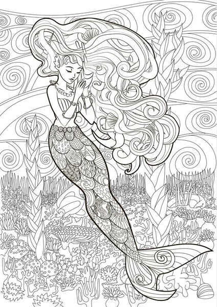 Gedessineerde illustratie van een zeemeermin. — Stockvector