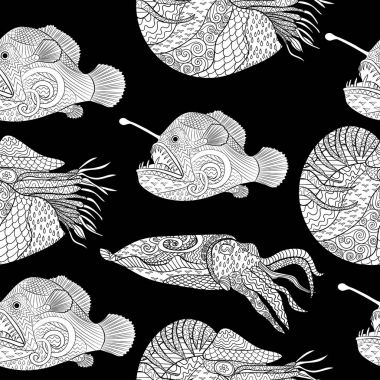 Oceanic hayvanlar zentangle seamless modeli.