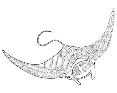 Manta yüksek detayları ile Yüzme elle çizilmiş