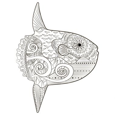 Su altı ay balık zentangle tarzı.