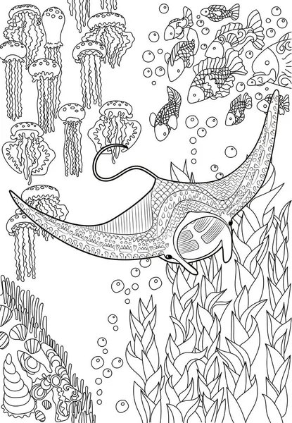 Handgezeichneter Schwimm-Manta mit hohen Details — Stockvektor