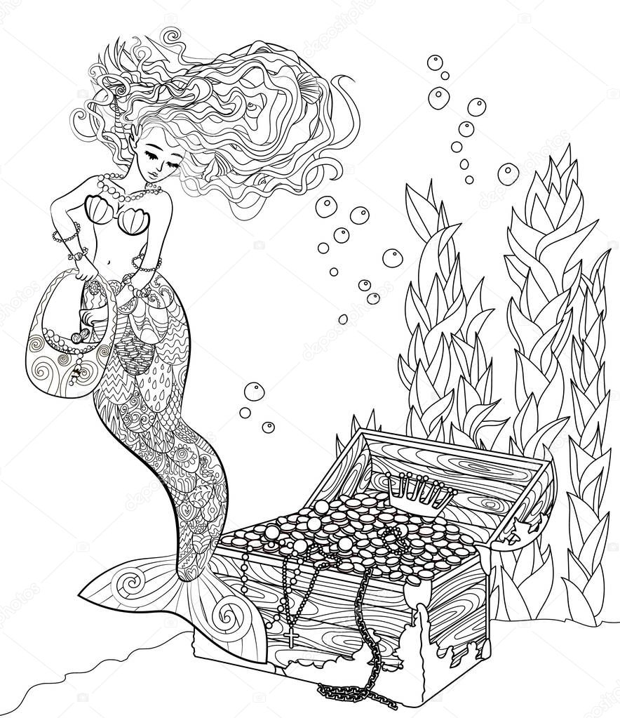 Patterned illustration of a mermaid.