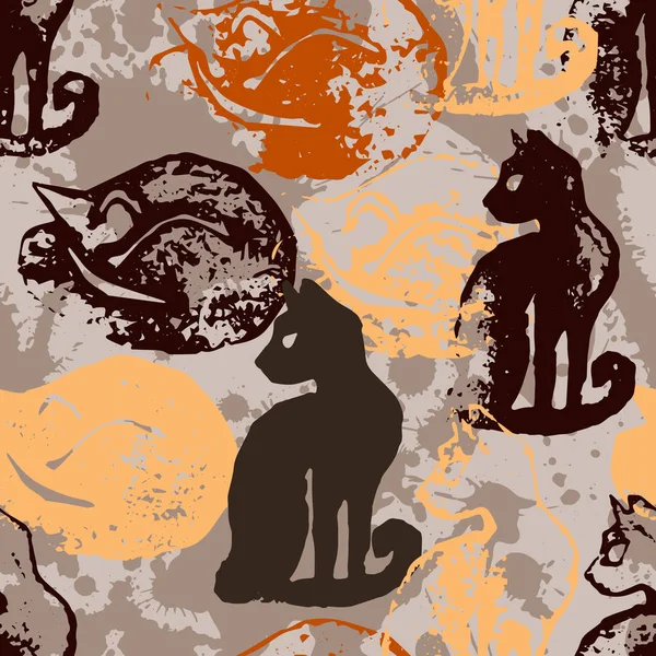 Seamless pattern with cat stamps. — Stock Vector