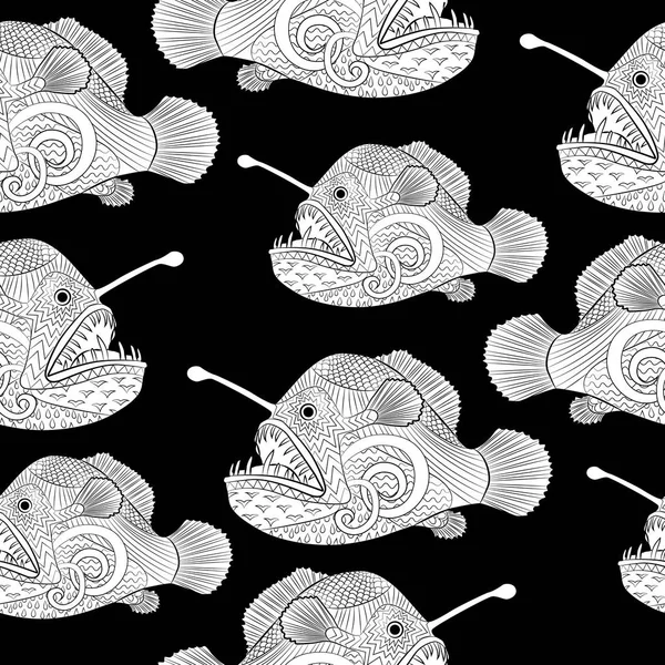 Oceánské zvířata zentangle bezešvé vzor. — Stockový vektor