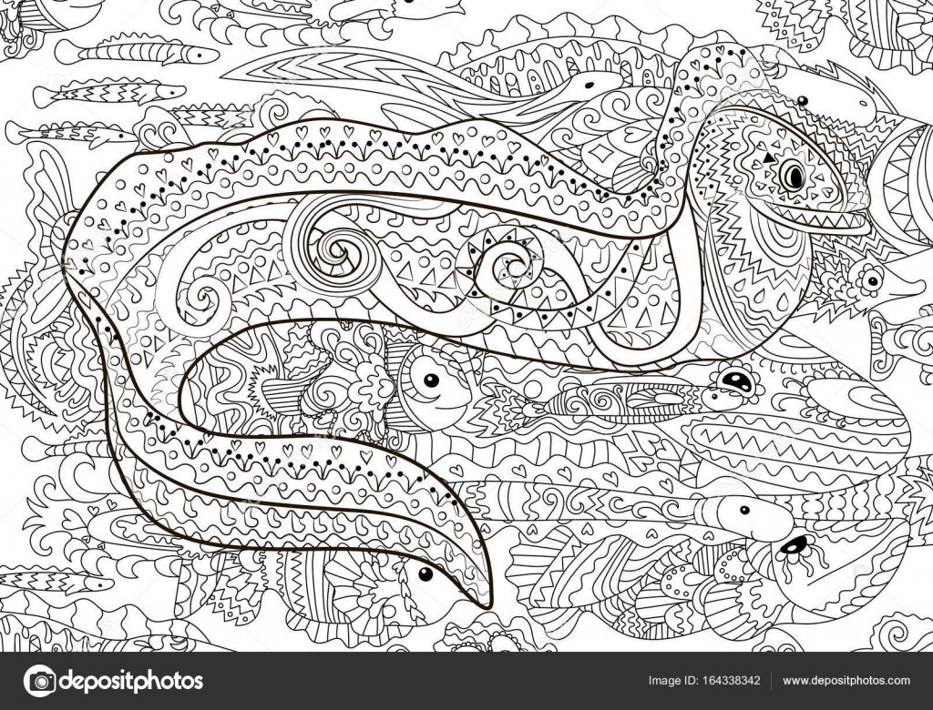 Poisson laid et effrayant avec haute précision pour anti coloriage de stress illustration d une mur¨ne dans le style d entrelacs