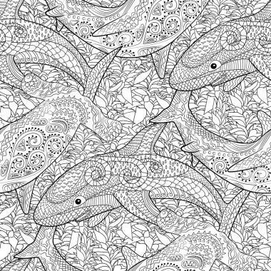 Oceanic hayvanlar zentangle seamless modeli.