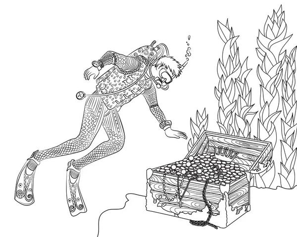 Zentangle tarzı sualtı dalgıç.