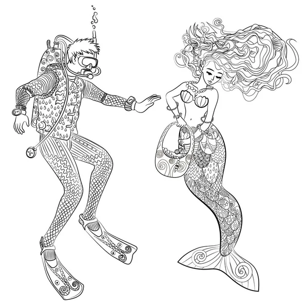 Zentangle tarzı sualtı dalgıç.