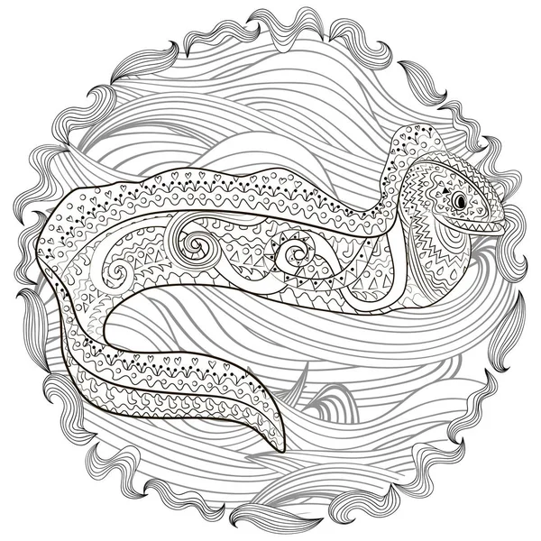 Ilustração de uma moray no estilo zentangle . — Vetor de Stock