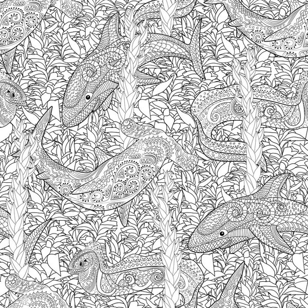 Oceanic animals zentangle seamless pattern.