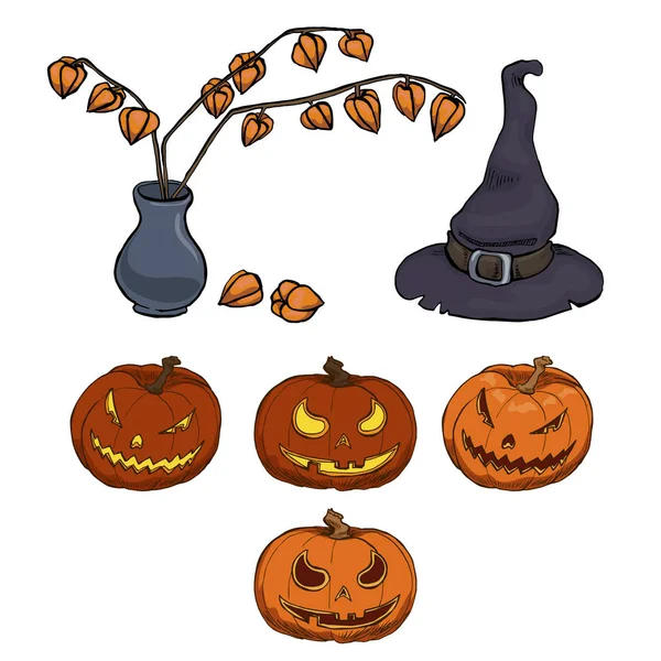 Ilustraciones de línea de tinta para Halloween . — Vector de stock