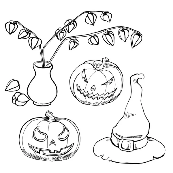 Illustrations de ligne d'encre pour Halloween . — Image vectorielle
