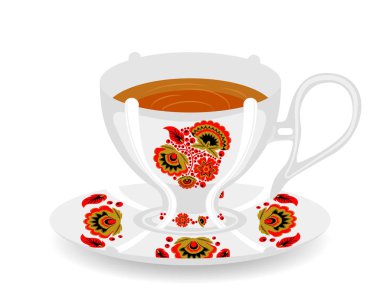 Çay bardağı ile khokhloma süsleme.