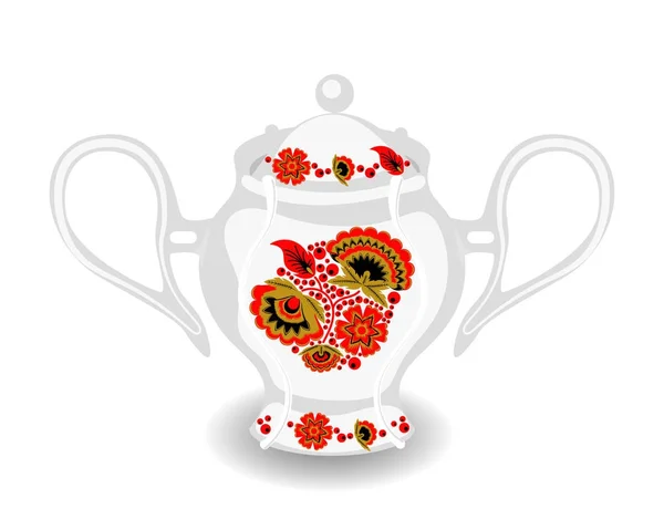 Sugar bowl with khokhloma ornament. — Stock Vector