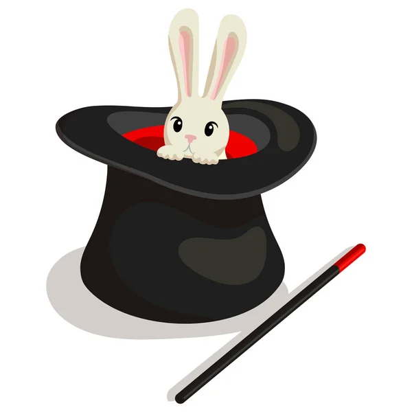 Волшебная палочка, шляпа и кролик для фокуса . — стоковый вектор