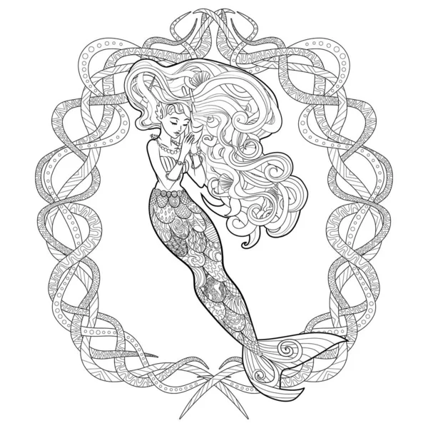 Mönstrad illustration av en sjöjungfru. — Stock vektor
