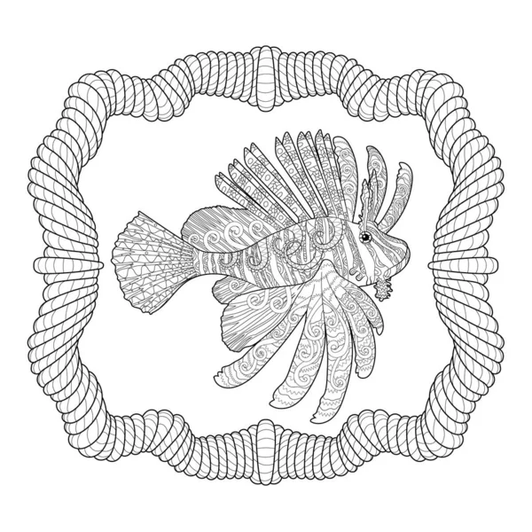 Página para colorear con peces león en estilo estampado . — Archivo Imágenes Vectoriales
