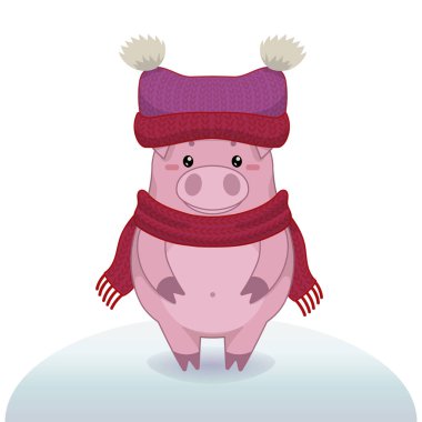 Tatlı domuzlu kış vektör illüstrasyonu.