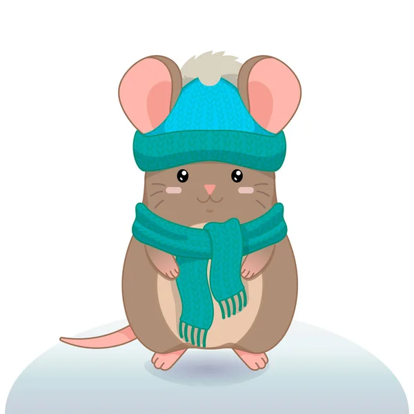 Χειμερινή διανυσματική απεικόνιση με χαριτωμένο ποντίκι. — Διανυσματικό Αρχείο