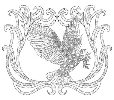 Stres önleyici renklendirme için uçan güvercin.