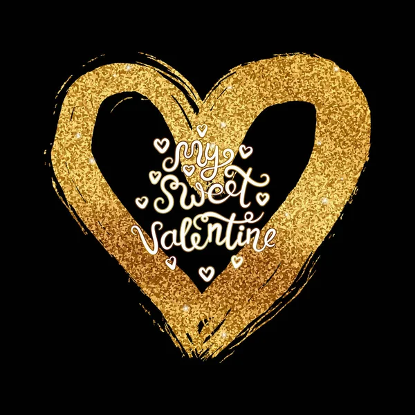 黄金の輝きの心を持つバレンタインカード — ストックベクタ