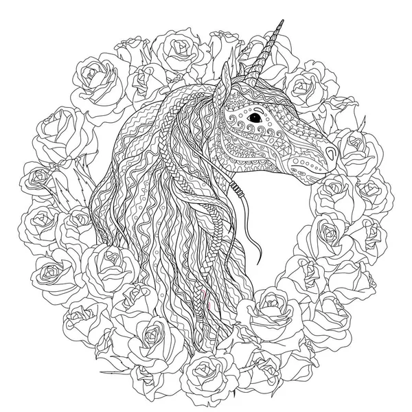 Beautiful unicorn for coloring book for adults. — Stock Vector