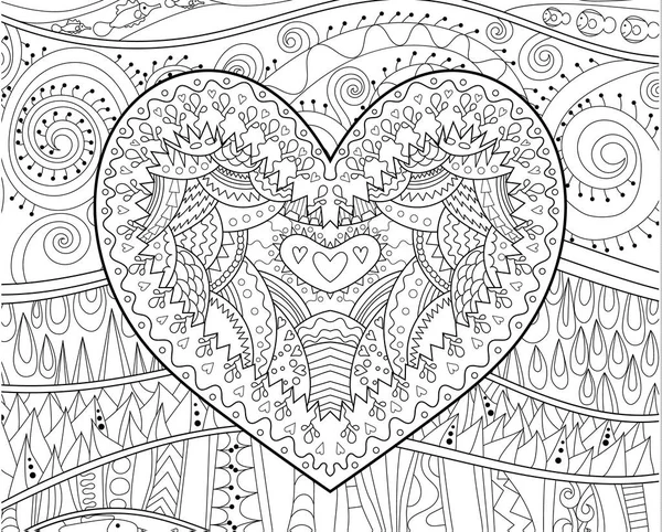 Beautiful heart for coloring book. — Stock Vector