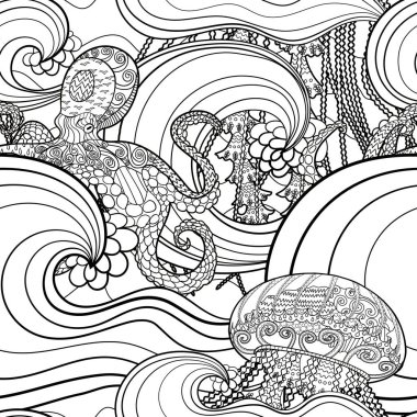 Yetişkinler için boyama kitabı için denizanası desenli kusursuz desen