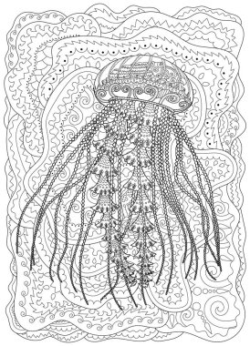 High detailed jellyfish for coloring book for adults clipart