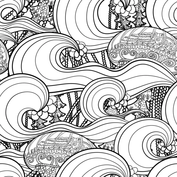 어른들을 위해 색칠 책을 쓰는 해파리가 있는 솔기없는 무늬 — 스톡 벡터